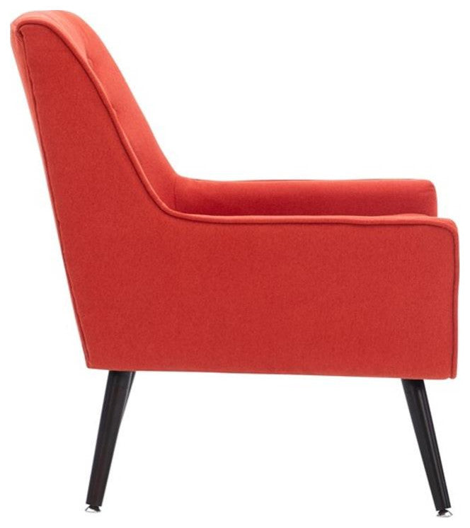 Linon Trelis Upholstered Tufted Accent Chair Black Legs in Pimento Red Fabric