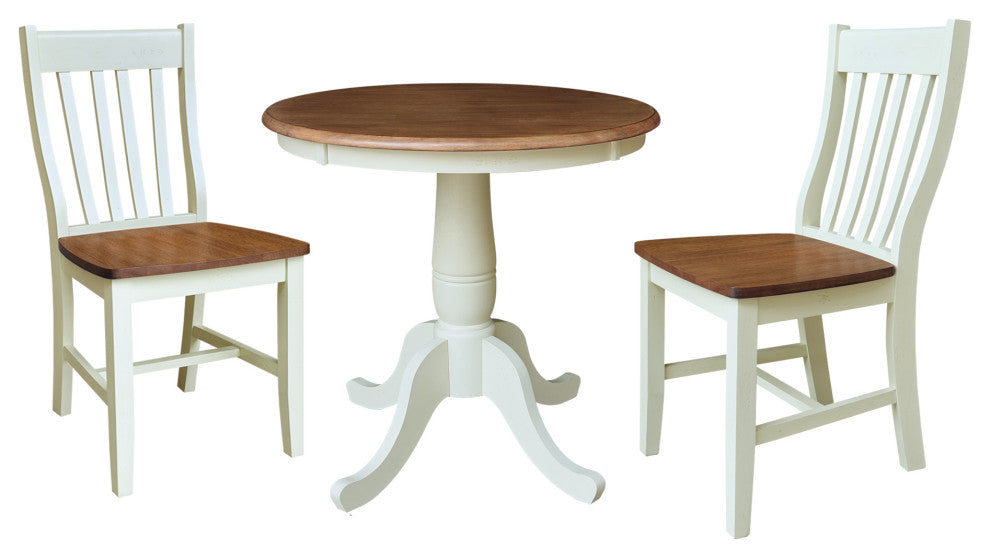 30" Wood Round Top Table With 2 Dining Chairs