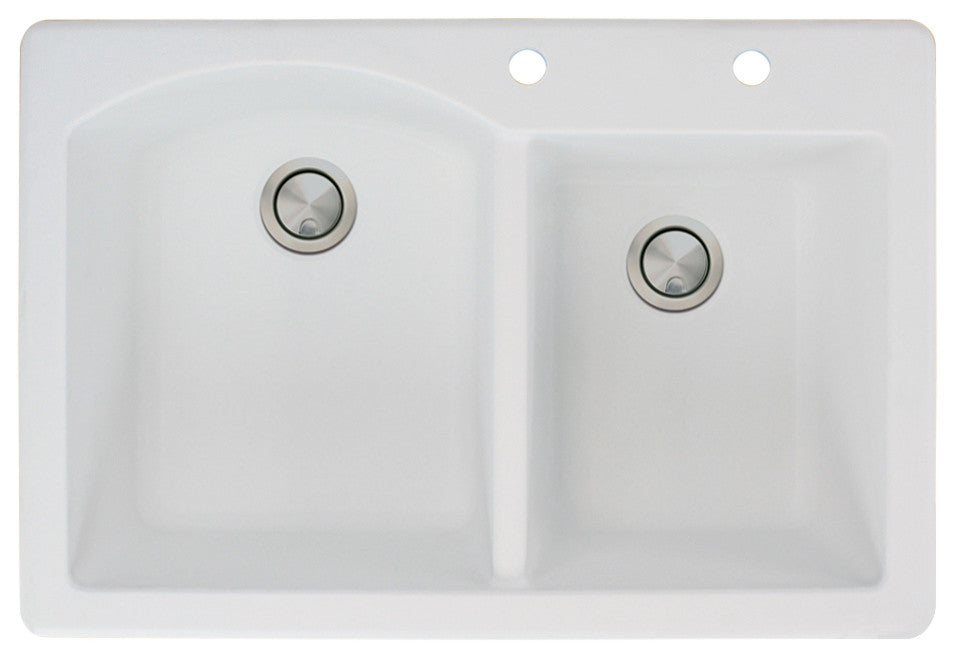 Aversa 33" silQ Granite Drop-in Double Bowl Kitchen Sink with 2 Holes in White