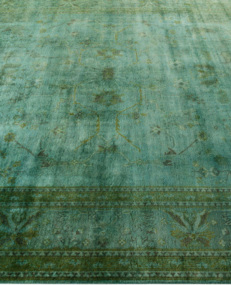 Overdyed One-of-a-Kind Hand-Knotted Area Rug Green, 8' 1" x 10' 4"