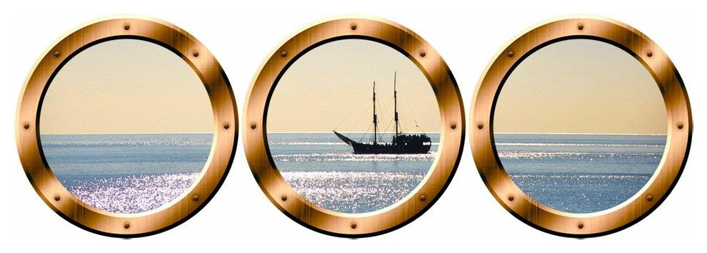 VWAQ Boat Window Decals, Portholes Decor, Ocean View Wall Mural, Bronze, 14"