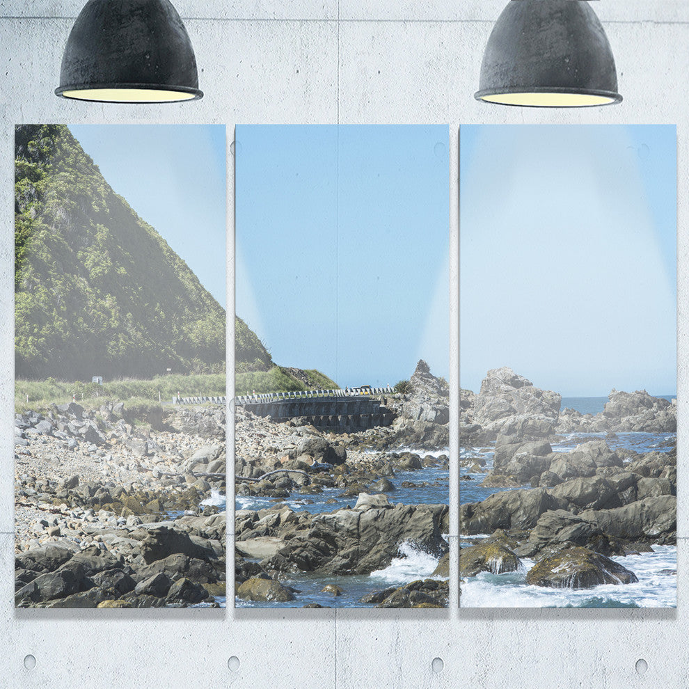 "Beautiful New Zealand Rocky Beach" Metal Wall Art, 3 Panels, 36"x28"