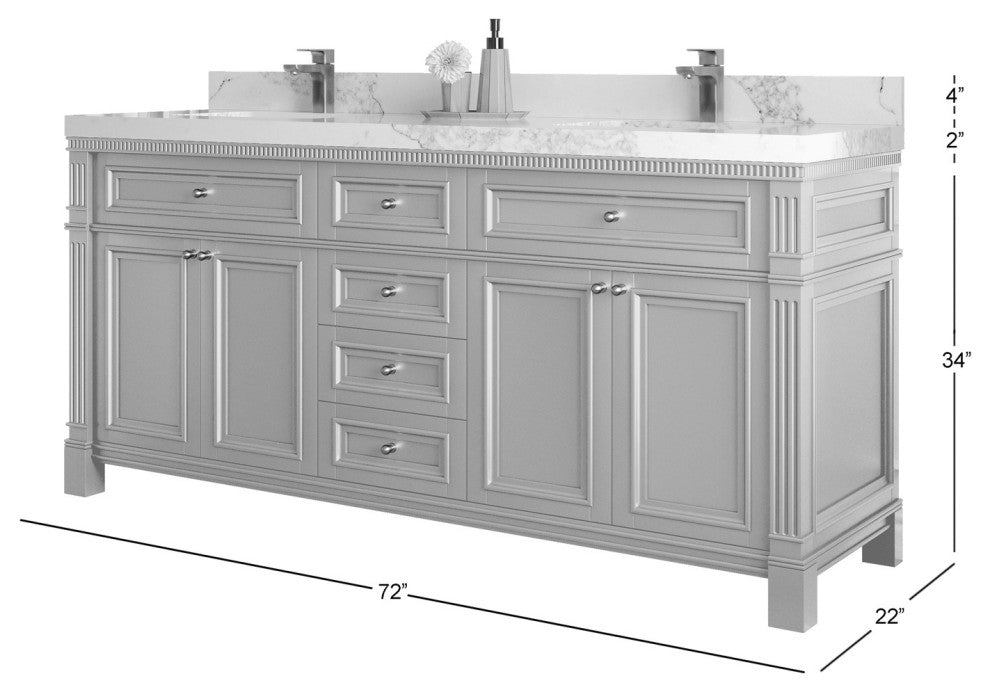Paris 72" Double Sink Bathroom Vanity in Blue Heather 2" Empira Quartz
