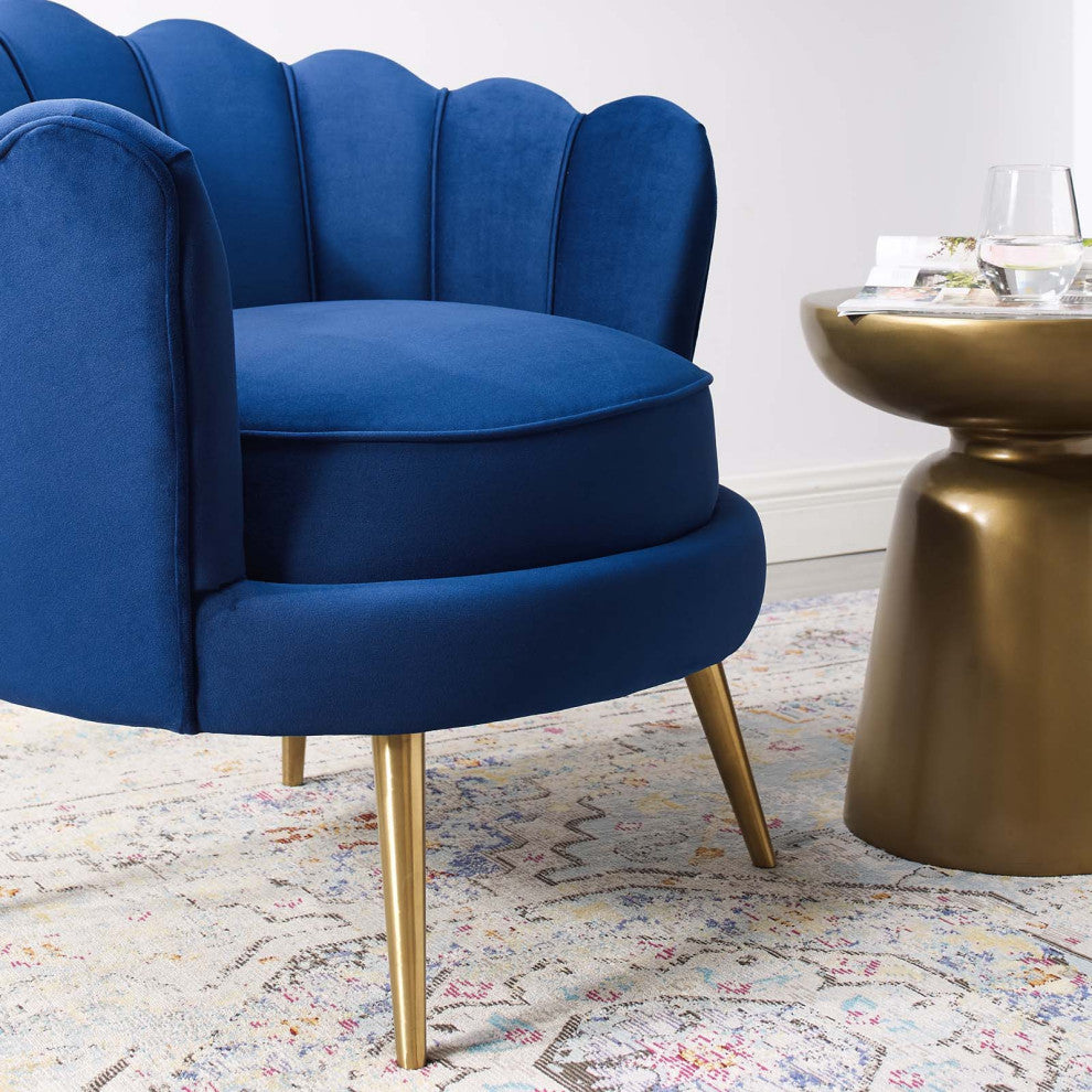 Navy Admire Scalloped Edge Performance Velvet Accent Armchair