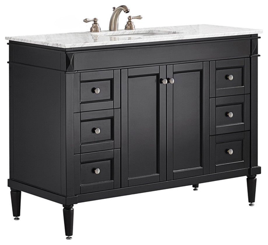 48" Vanity in Espresso with Carrara White Marble Countertop Without Mirror