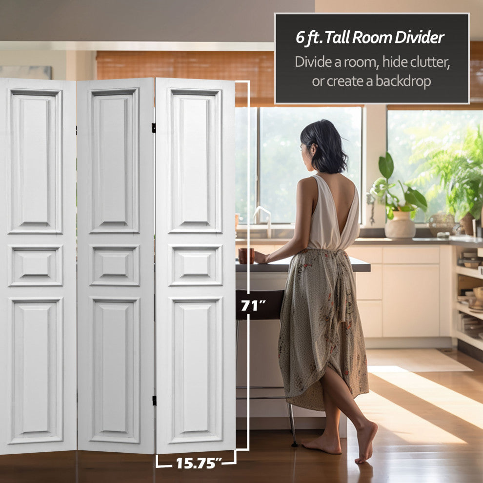 6' Tall Double Sided White Door Panel Canvas Room Divider
