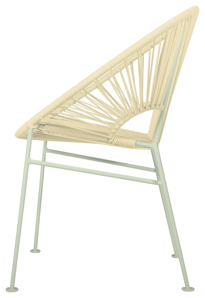 Concha Indoor/Outdoor Handmade Dining Chair, Ivory Weave, Chrome Frame