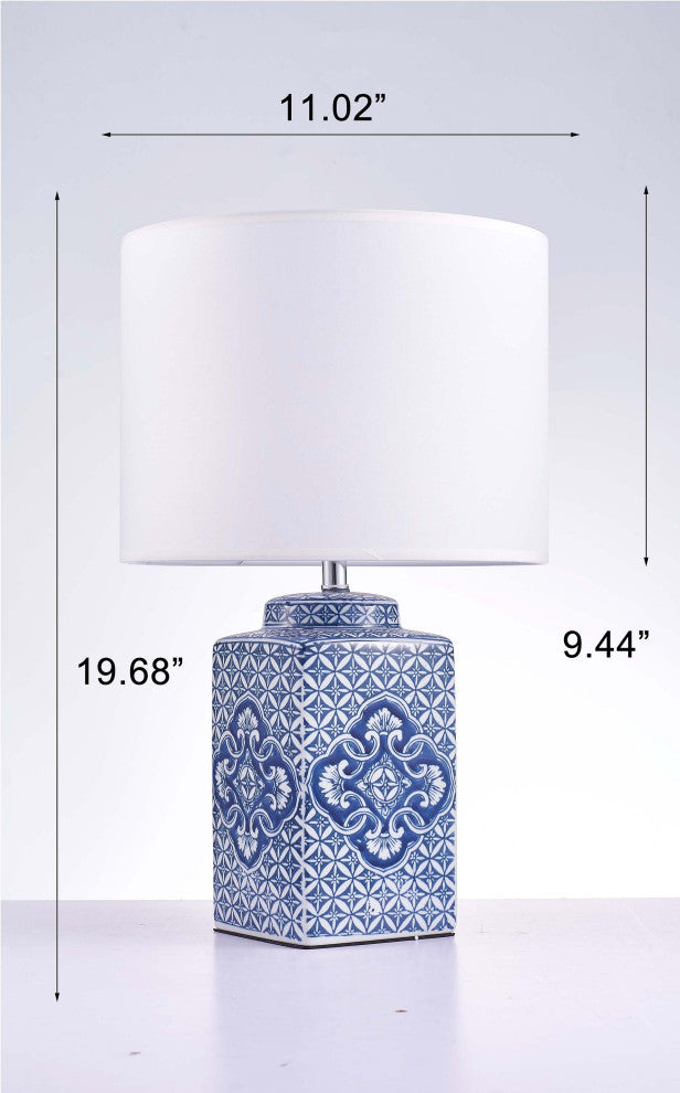 Margaret Metal and Ceramic Table Lamp Lights, White and Blue