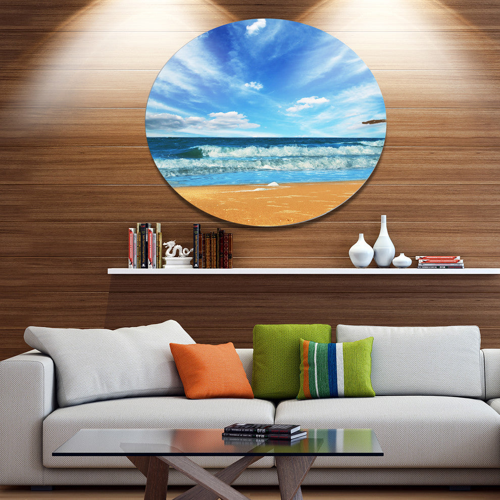 Bright Blue Waters And Sky In Beach, Seashore Round Wall Art, 11"