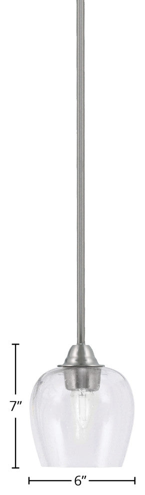 Paramount 1-Light Mini Pendant, Brushed Nickel, 6" Clear Bubble Glass