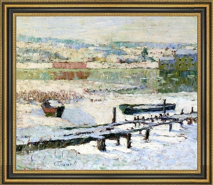 Ernest Lawson River in WinterFramed Premium Canvas Print, 16"x20"