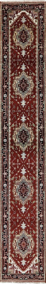 Red Medallion 3'x16' Oriental Heriz Serapi Runner Hand Knotted Wool Rug H9248
