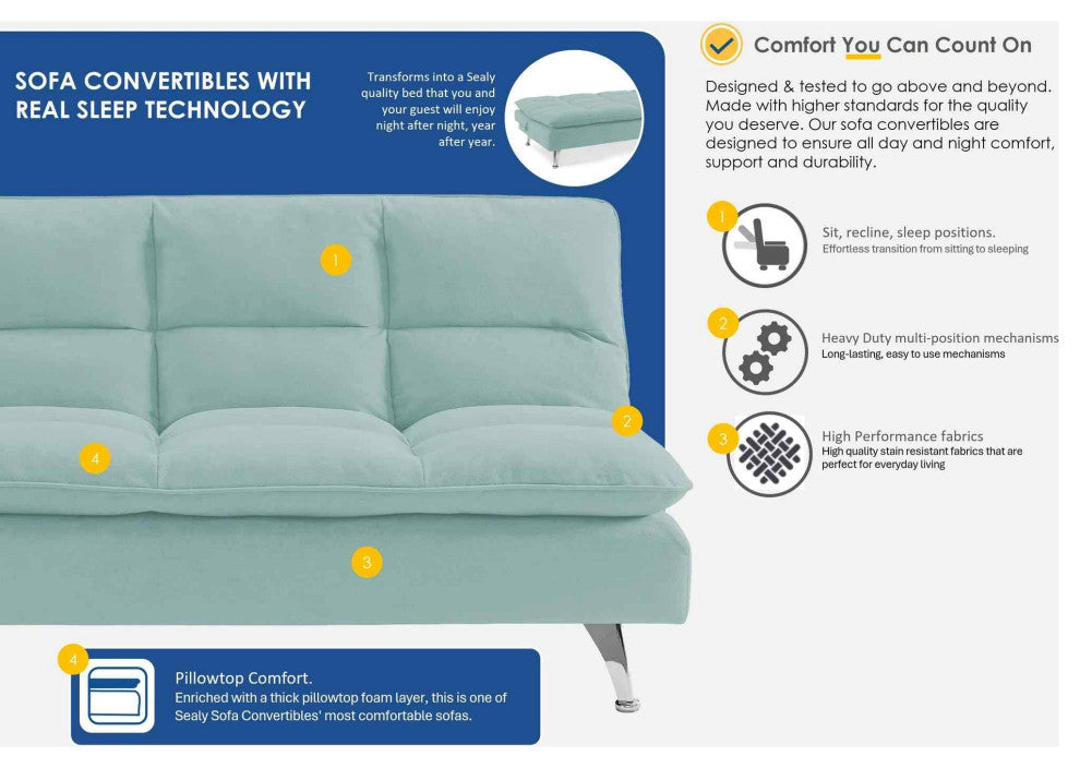 Sealy Santa Cruz Futon Sofa Convertible, Teal