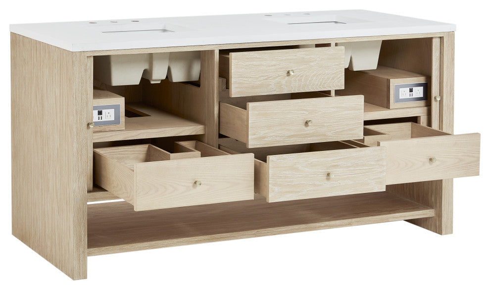 Marigot Single 72" Double Vanity, Oak, 1-Hole 3 CM White Zeus Top, Backsplash