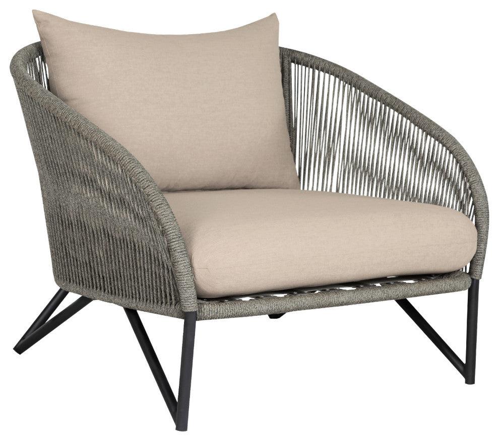 Benicia Outdoor Patio Chair, Black Steel With Gray Rope Taupe Olefin C