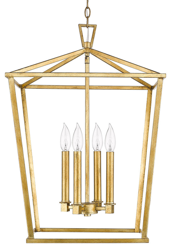 4 Light Farmhouse Lantern Island Pendant in Distressed Gold