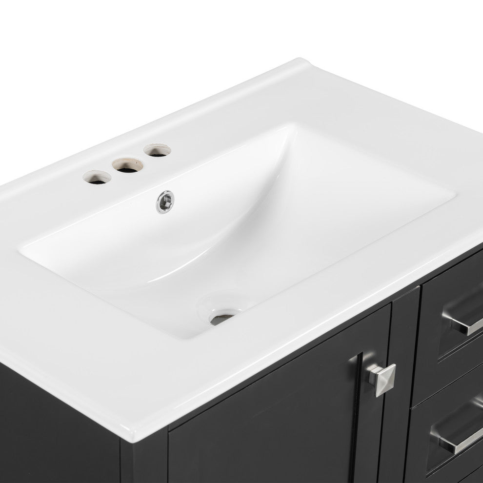 30" Freestanding Bath Vanity Set, Integrated Ceramic Sink, Black, 30 Inches