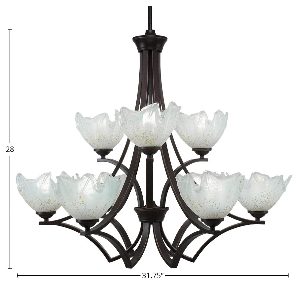 Zilo 9 Light Chandelier, 7" Gold Ice Glass