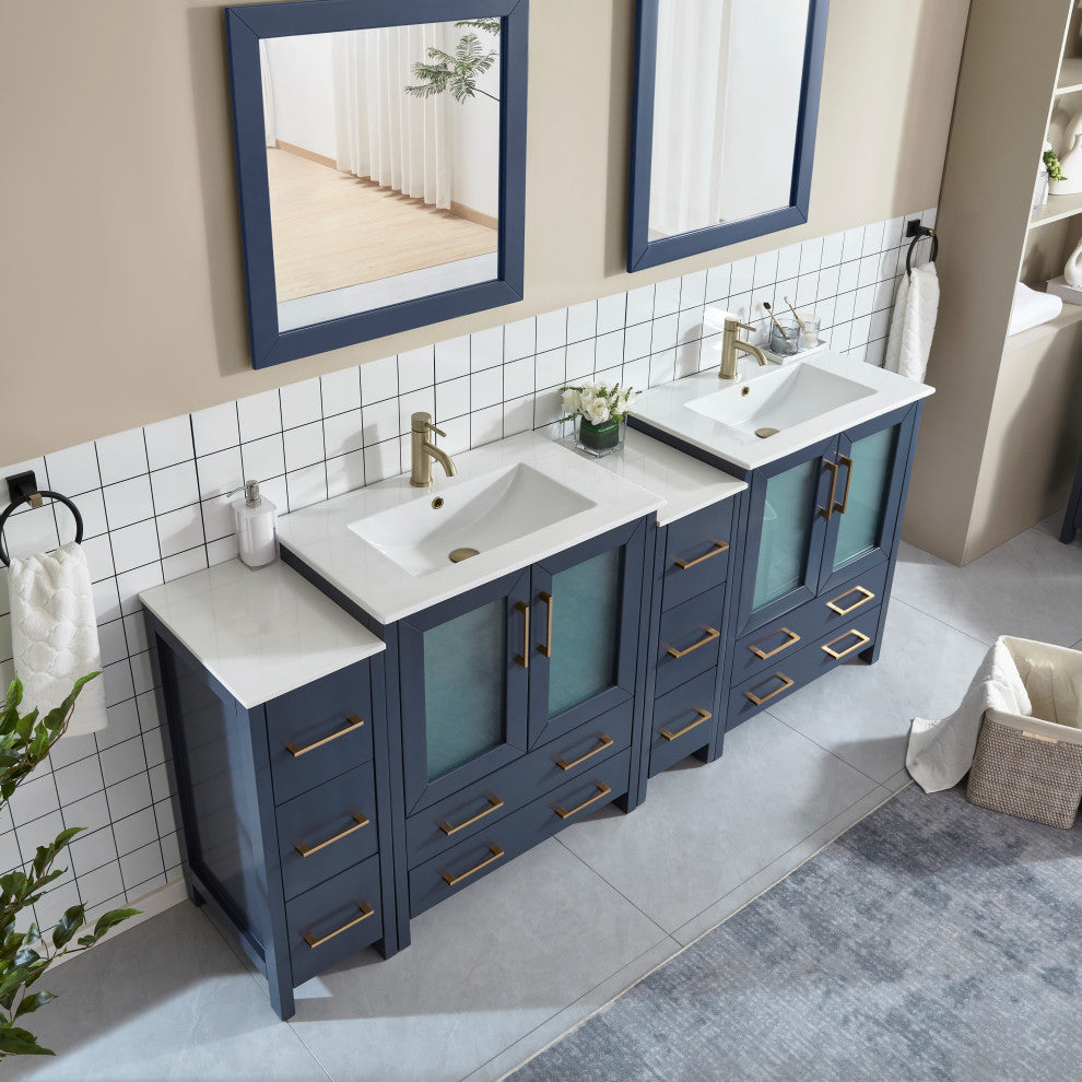 Vanity Art Vanity Set With Ceramic Top, 84", Blue