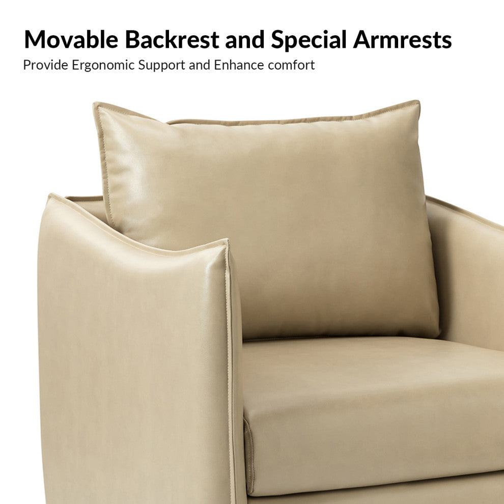 Traditional Leather Armchair With Metal Legs, Beige