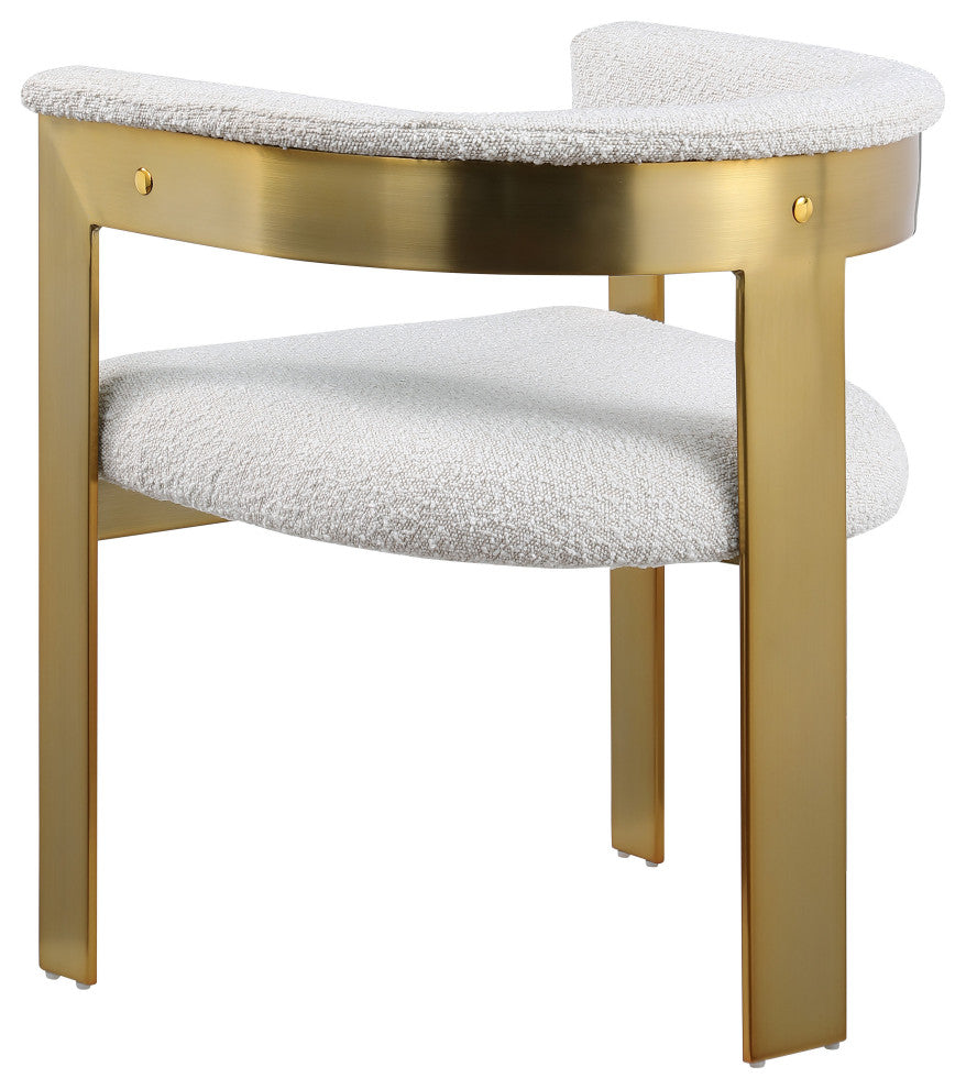 Romeo Upholstered Dining Chair, Set of 2, Cream, Boucle Fabric, Brushed Gold