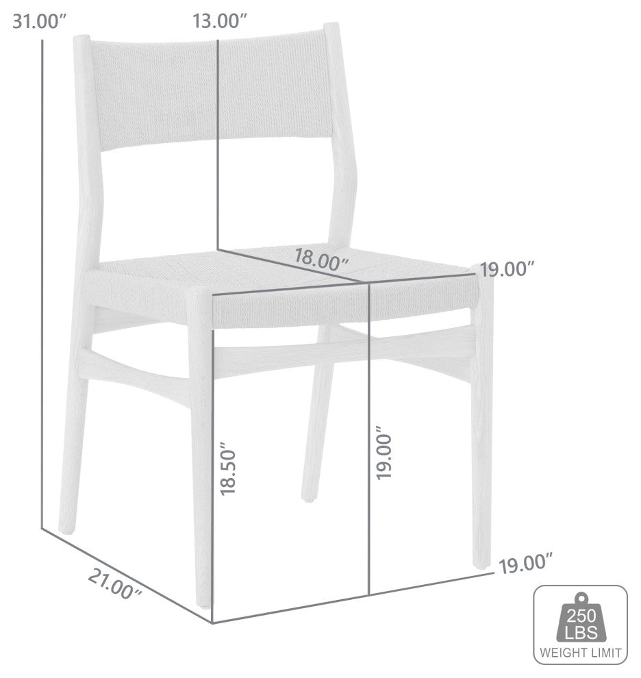 Erie, Woven Paper Cord and Oak Wood, Dining Chairs, 18", Set of 2