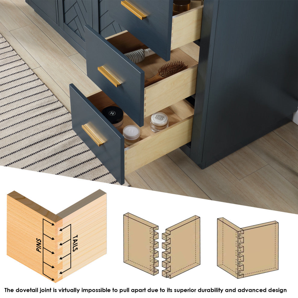 Gazsi Charcoal Blue Bathroom Vanity Set, 42", Without Mirror