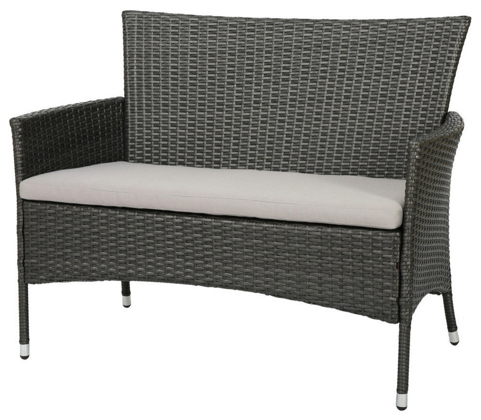 GDF Studio 4-Piece Olivera Outdoor Gray Wicker Chat With Cushions Set