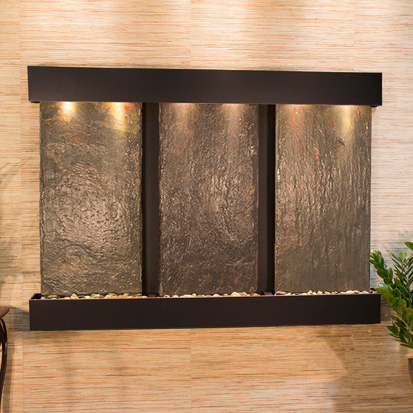 Olympus Falls Water Fountain, Multi-Color Slate, Blackened Copper, Square