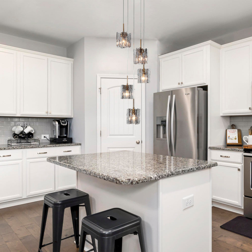 LNC Tucana Polished Gold Matte Black Modern Pendant Light, Textured Glass, 5 Light