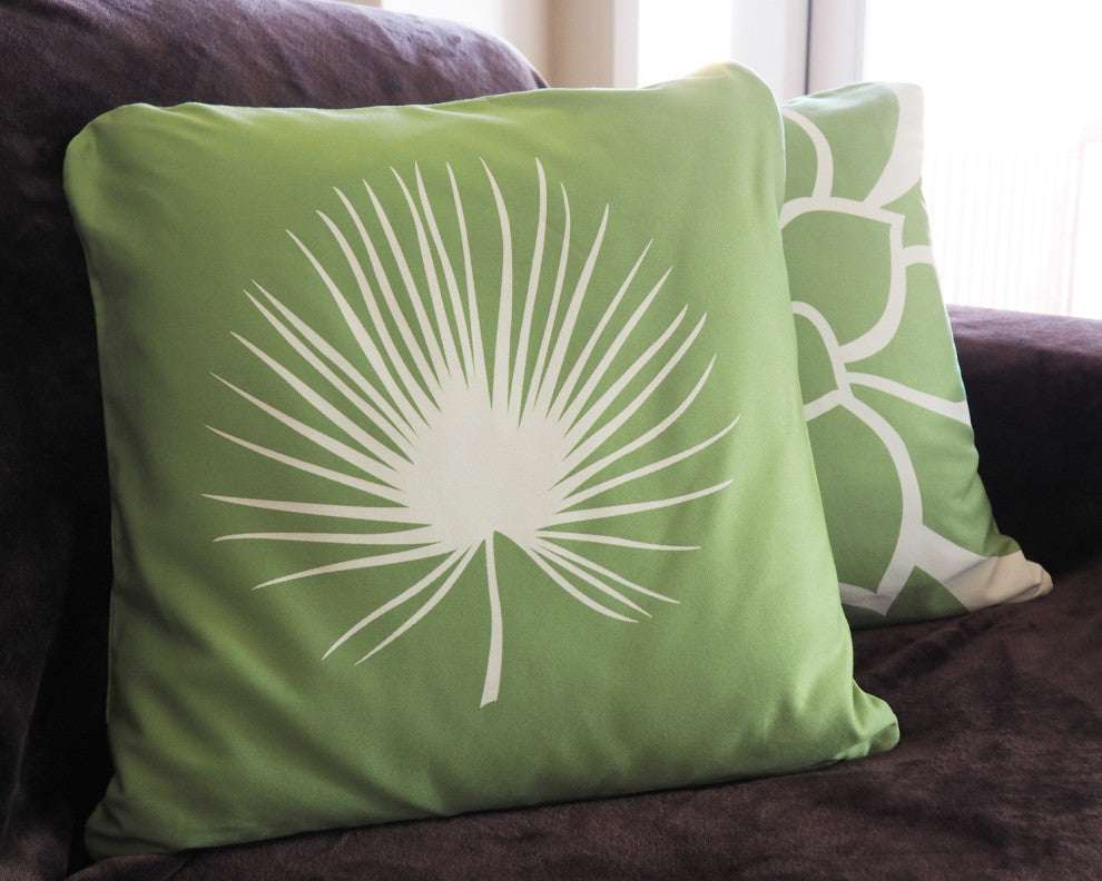 Palm Frond Organic Cotton Throw Pillow Cover, Apple Green