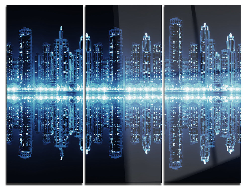"Seamless Modern City" Photo Metal Wall Art, 3 Panels, 36"x28"
