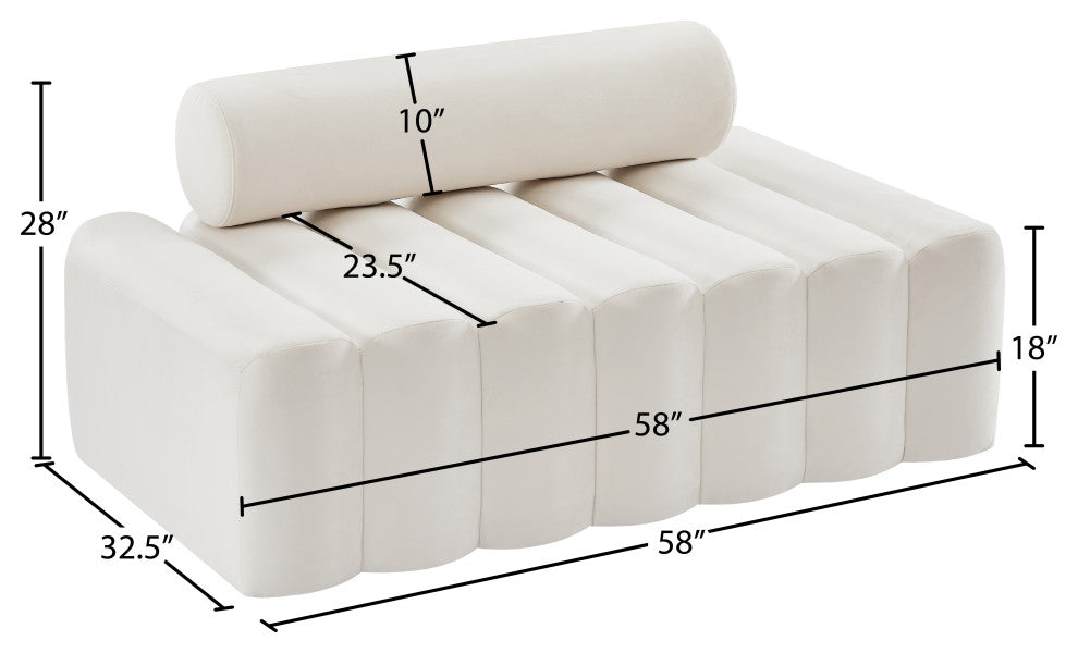 Melody Velvet Upholstered Chair, Cream, Loveseat