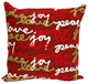 Visions II Peace Love Joy Pillow, Red, 20"x20"