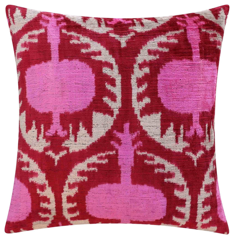 Silk Velvet Throw Pillow, 16x16, Red and Pink with Insert
