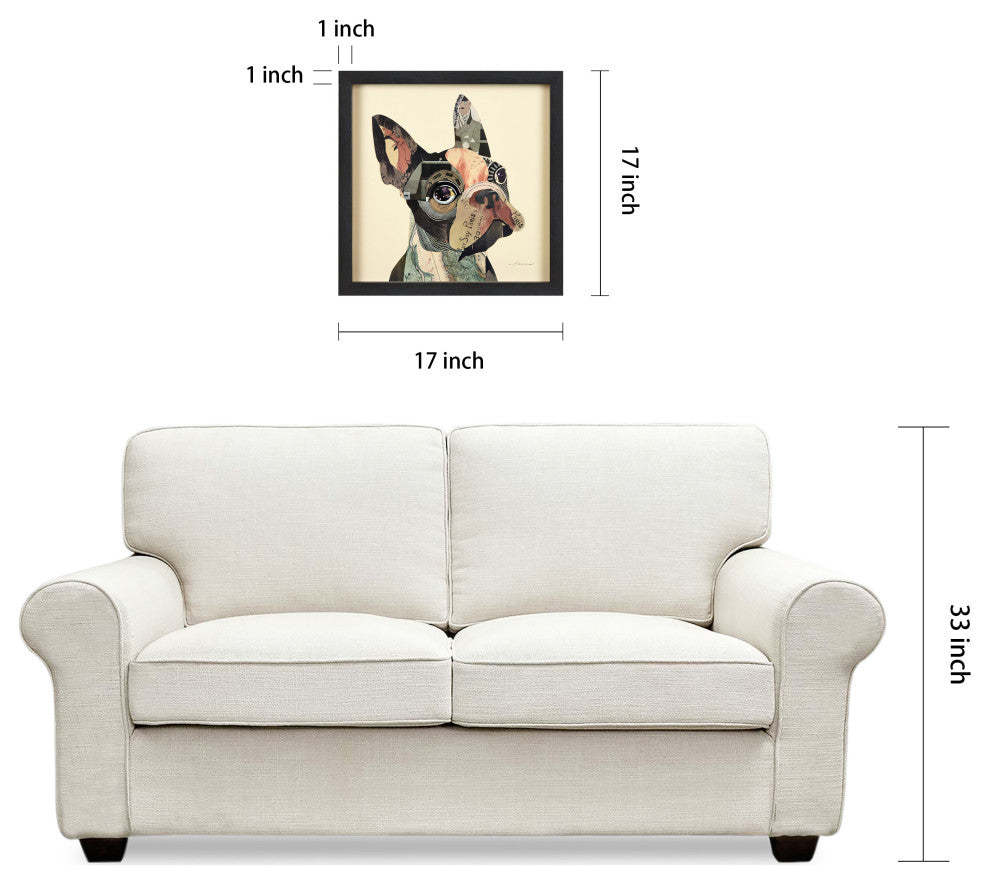 French Bulldog Dimensional Handmade Collage Wall Art Framed Under Glass