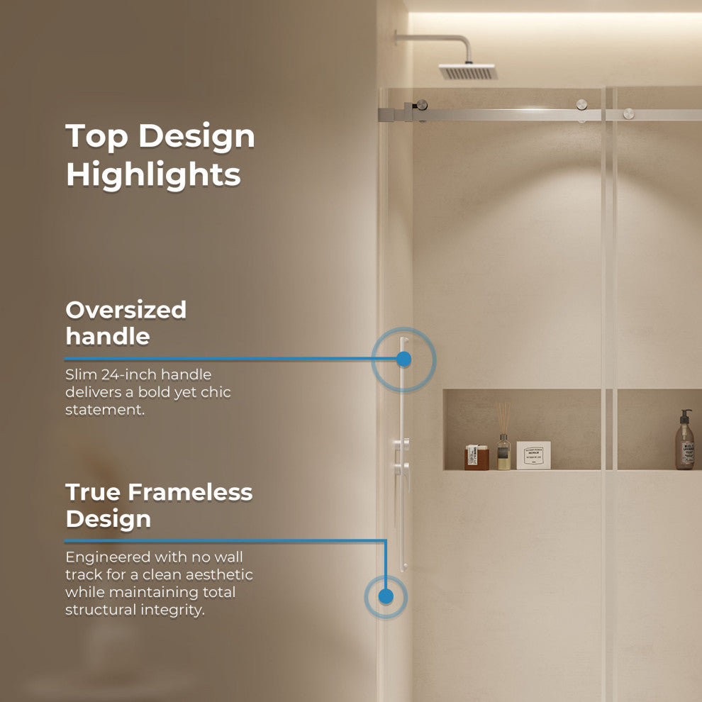 Selby Frameless Sliding Clear Alcove Shower Door, Satin Nickel, 48"