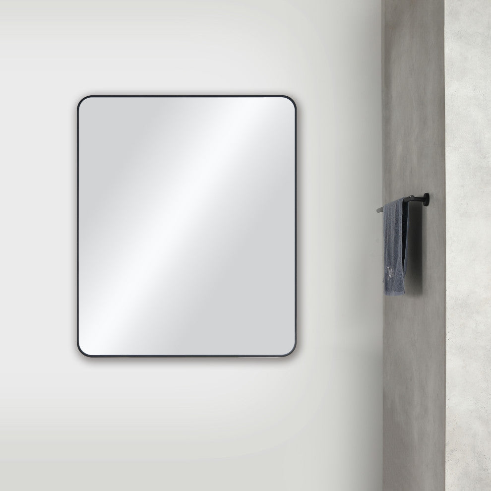 30"x36" Shatterproof Wall Mount Metal Frame Mirror, FM1-3036, Matte Black