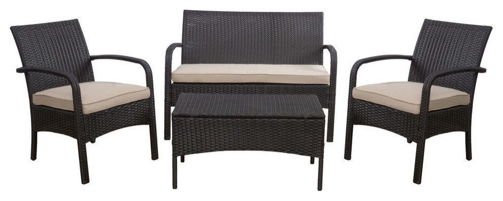 GDF Studio Kilburn Outdoor 4-Piece PE Wicker Chat Set, Multi Brown and Tan