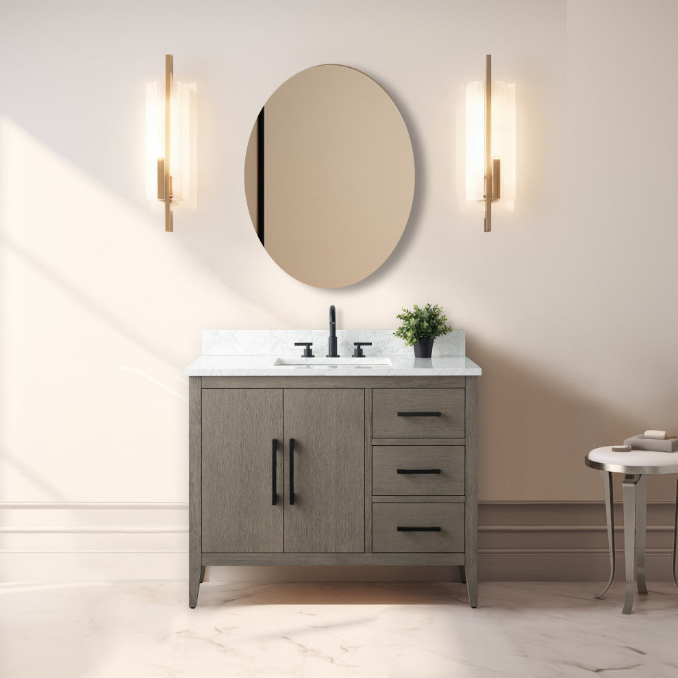Vanity Art Bathroom Vanity With Sink, Driftwood Gray, 42", Single Sink, Matte Black