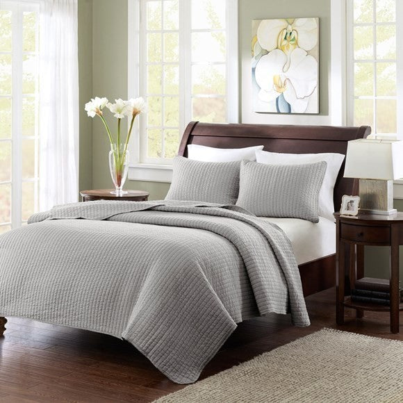 Madison Park Microfiber Solid Brushed Quilted Coverlet Mini Set, King