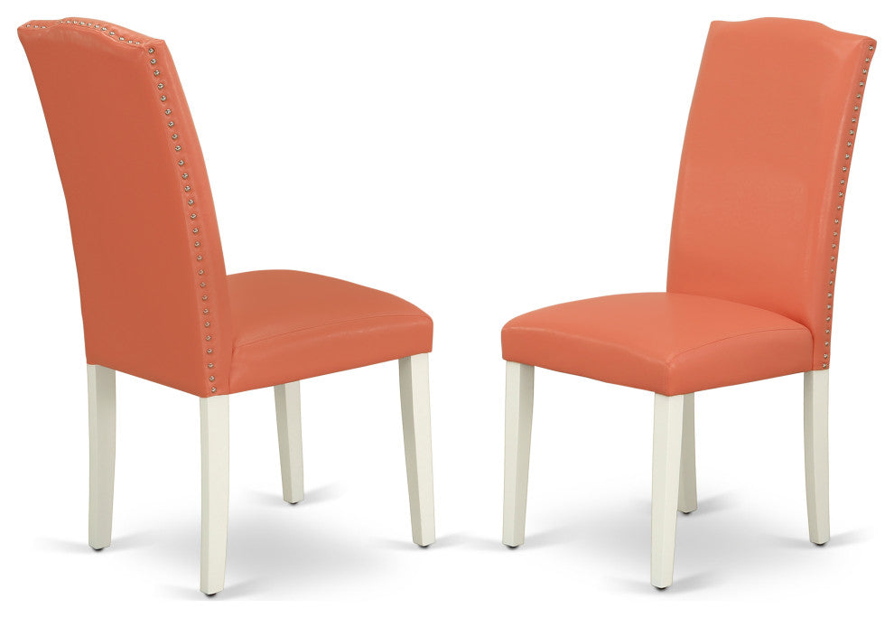 Encinal Parson Chair, White Leg And Pu Leather Color Pink Flamingo Set of 2