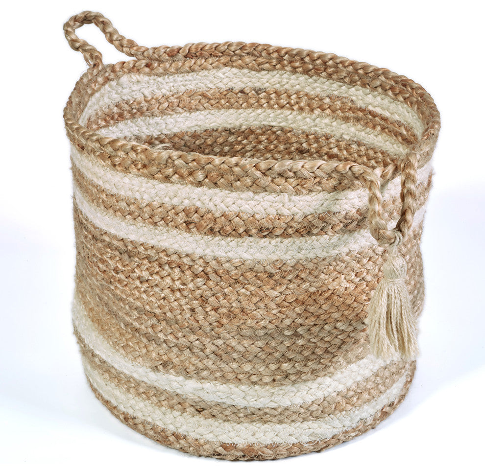Montego Striped Natural Jute Decorative Storage Basket, 19"