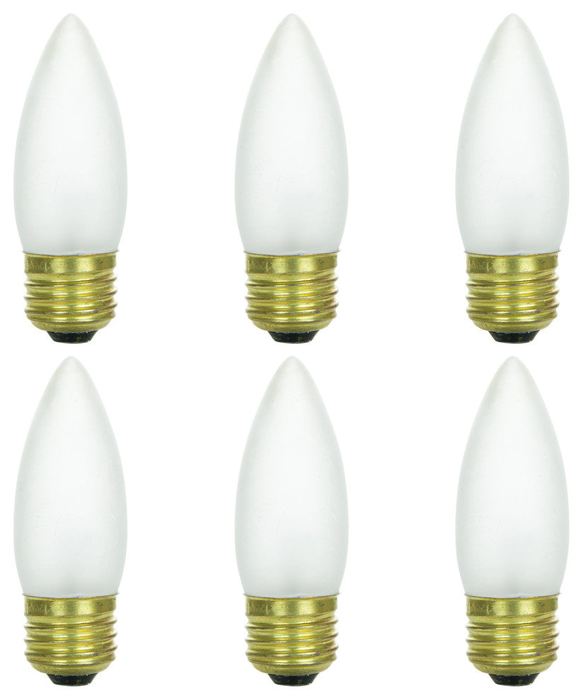 6 Pack Sunlite Frost Torpedo Tip Chandelier Bulb, 25W, 120V, Medium Base