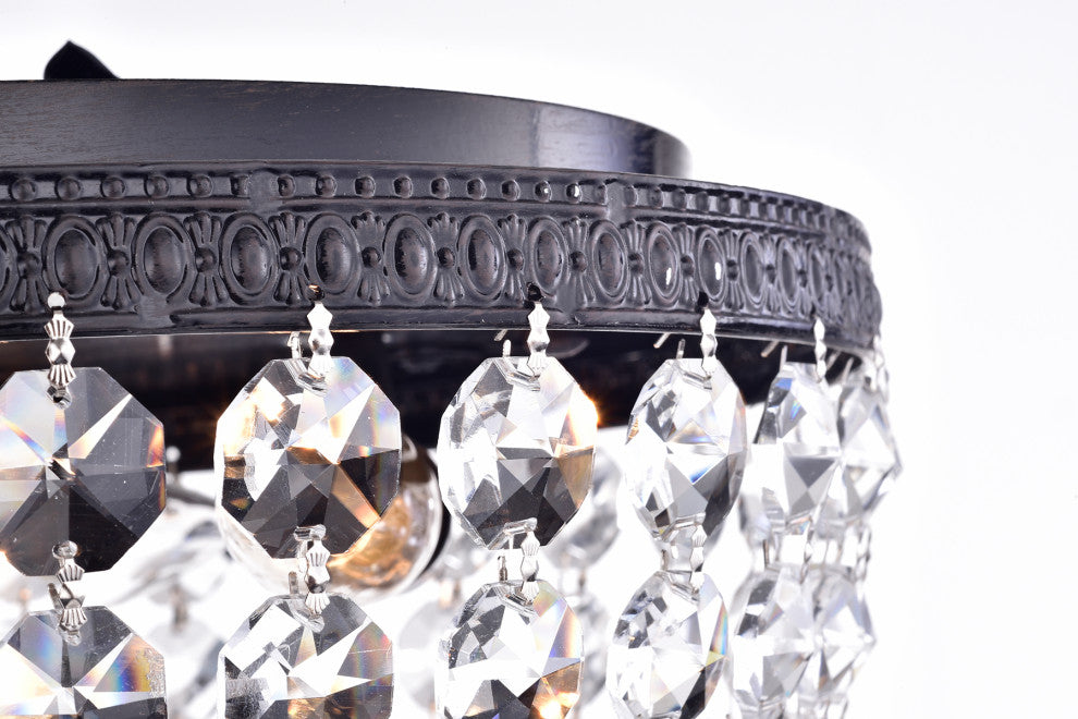 3-Light Bowl Style Crystal Basket Black Flush Mount Chandelier