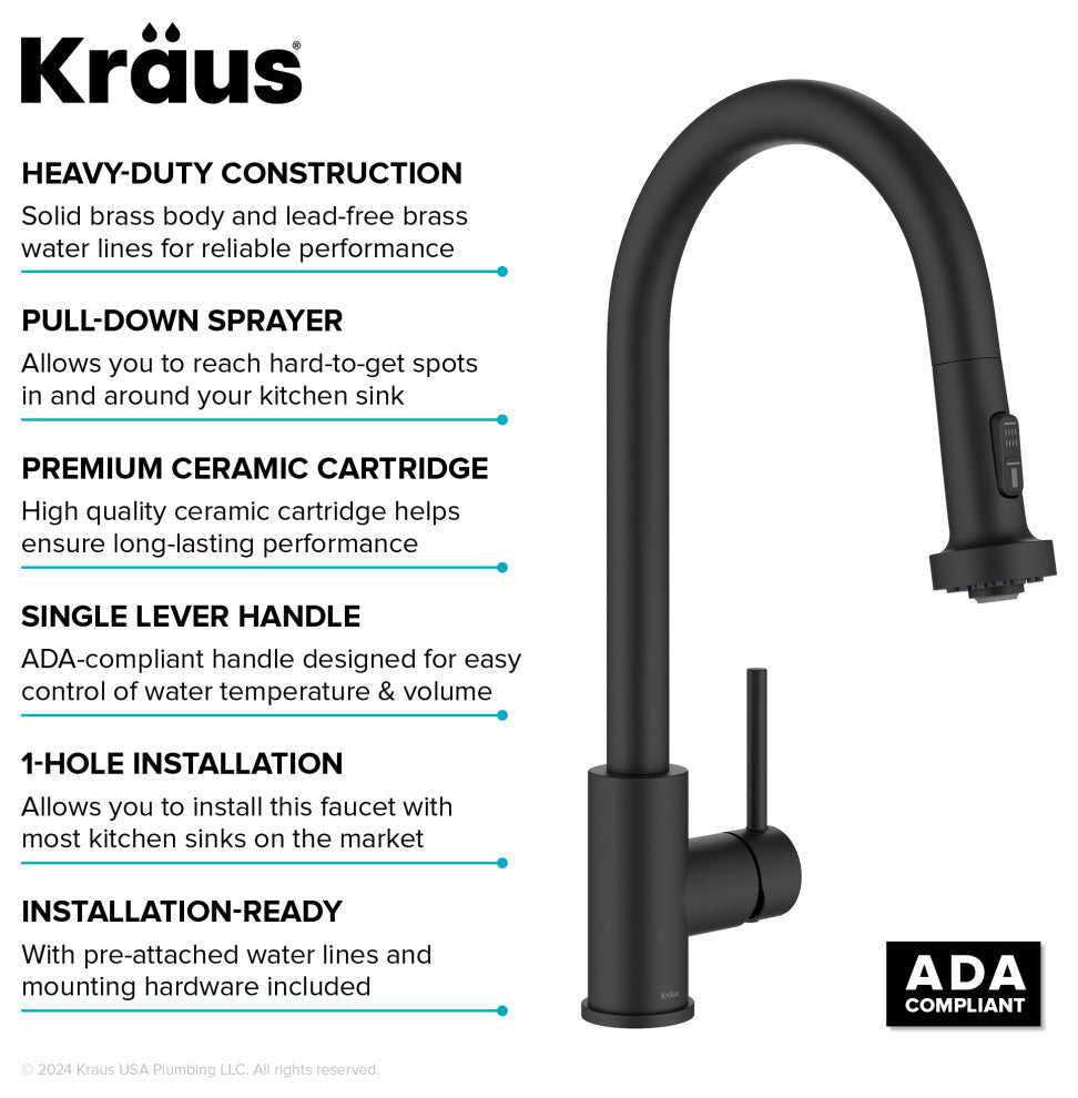 Bolden 2-Function Pull-Down 1-Handle Kitchen Faucet, Matte Black