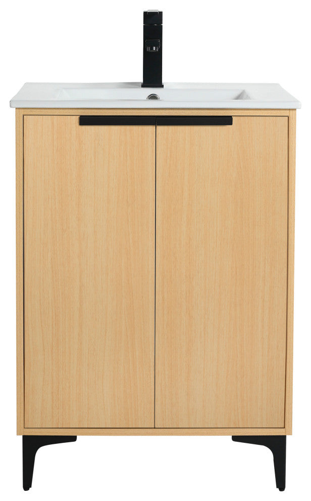 Wilmington Bath Vanity, Natural Oak, 24 Inch, Black Hardware