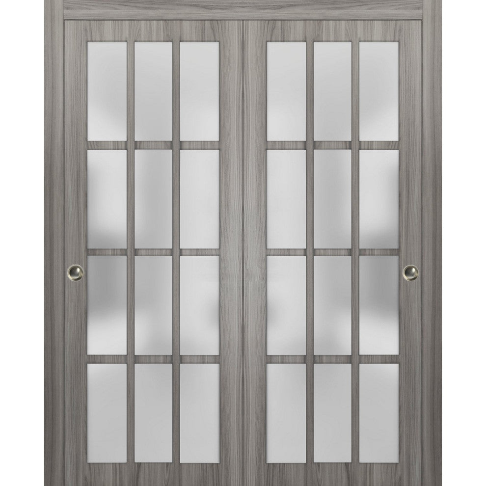 Closet Glass Bypass Doors | Felicia 3312 Ginger Ash Gray | Rails, 60" X 84"