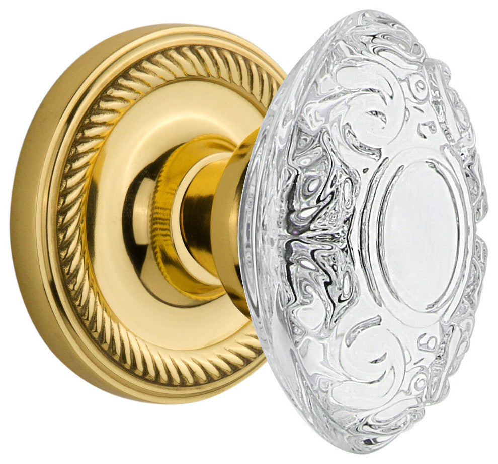 Rope Rosette Single Dummy Crystal Victorian Knob, Unlacquered Brass, ROPCVI