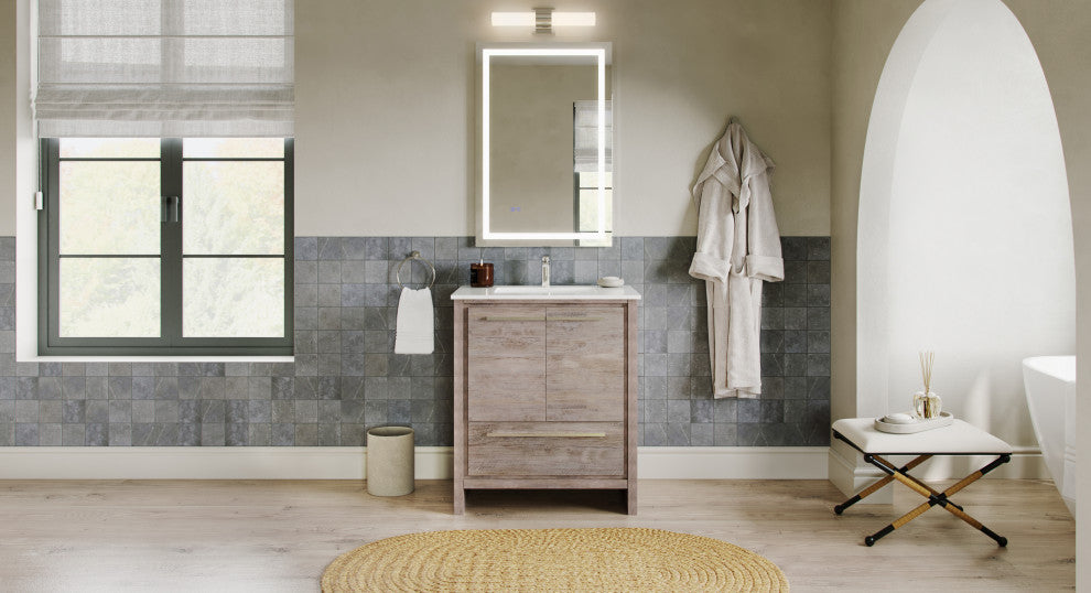 Esconde Bath Vanity, Natural Wood, 30", Single Sink, Freestanding